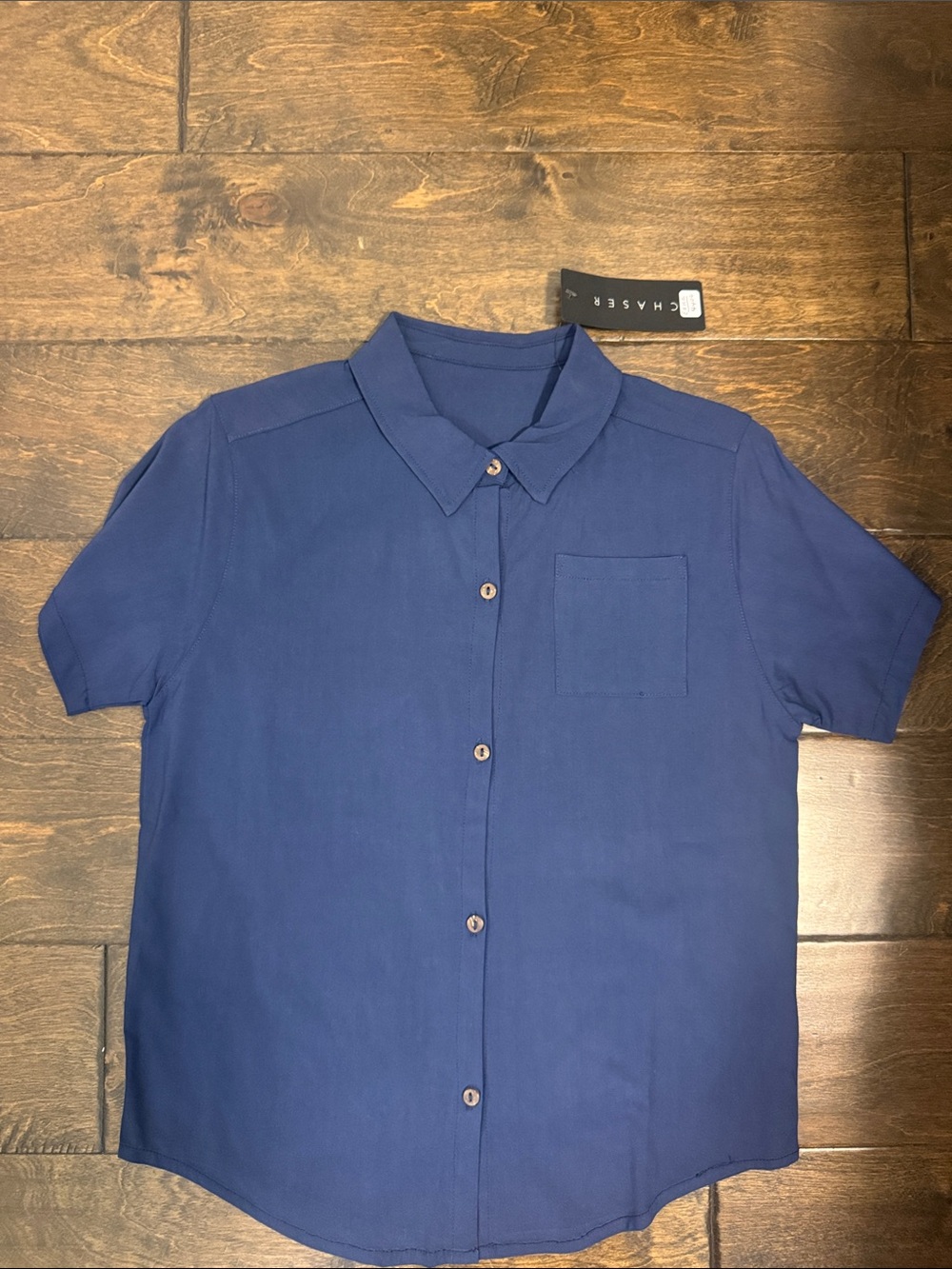 Chaser Boys’ Button-Down Short Sleeve Shirt in Navy Blue